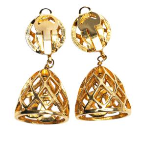 Bird Cage Gold Pleated Drop Clip On Earrings 2