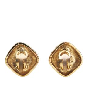 Chanel Quilted Gold Plated Crystal Clip On Earrings 2