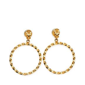 Chanel Large Hoop Faux Pearl Gold Plated Clip On Earrings 2