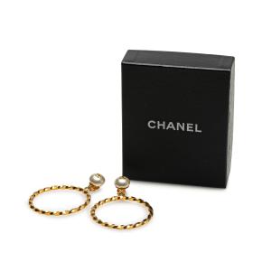 Chanel Large Hoop Faux Pearl Gold Plated Clip On Earrings 4