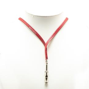 Hermes Red Leather Ultrasonic Dog Whistle Necklace 4