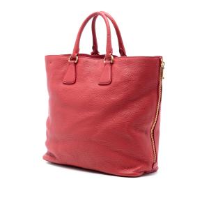 Prada Red Vitello Daino Side Zip Shopper Tote 2