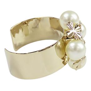 Chanel Faux Pearl Clover Cuff Bracelet 2