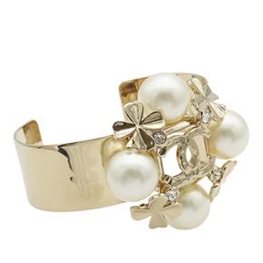 Chanel Faux Pearl Clover Cuff Bracelet 3