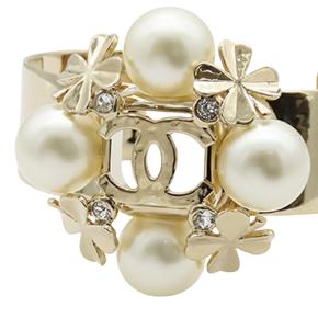 Chanel Faux Pearl Clover Cuff Bracelet 5