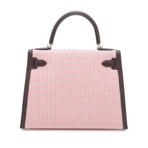 Hermes Rouge Sellier And Framboise Toile Quadrille and Swift Kelly II Sellier 28 2