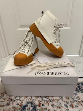 J W Anderson White Leather And Canvas Sneakers 2