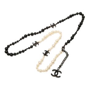 Chanel Faux Pearl and Black Bead Necklace 2