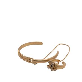 Chanel  Gold Plated Rhinestone and Logo Cuff Bracelet and Ring Set 3