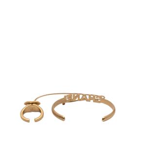 Chanel  Gold Plated Rhinestone and Logo Cuff Bracelet and Ring Set 4