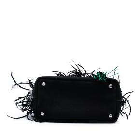 Prada Black Small Feather Trimmed Canvas Canapa Satchel 3
