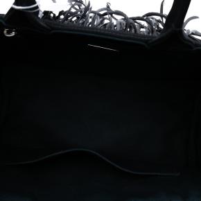 Prada Black Small Feather Trimmed Canvas Canapa Satchel 4