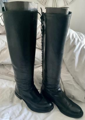 Miu Miu Black Leather Lace `back Knee High Boots 2