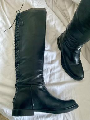 Miu Miu Black Leather Lace `back Knee High Boots 3