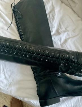 Miu Miu Black Leather Lace `back Knee High Boots 7