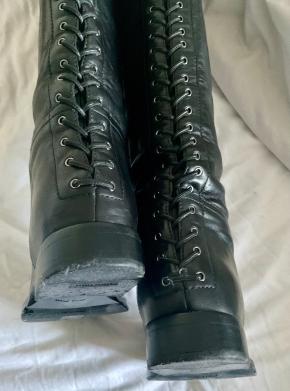 Miu Miu Black Leather Lace `back Knee High Boots 4