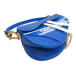Dior Blue Perforated Oblique Embossed Calfskin Saddle Bag 11