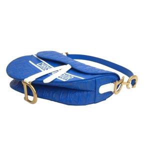 Dior Blue Perforated Oblique Embossed Calfskin Saddle Bag 12