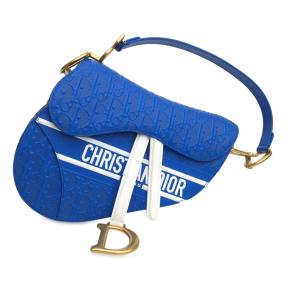 Dior Blue Perforated Oblique Embossed Calfskin Saddle Bag 2