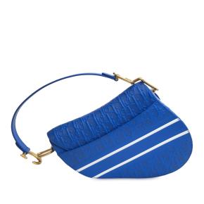 Dior Blue Perforated Oblique Embossed Calfskin Saddle Bag 3