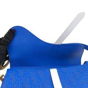 Dior Blue Perforated Oblique Embossed Calfskin Saddle Bag 9