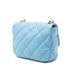 Chanel Blue Mini Quilted Lambskin Lacquered Chain Flap 2