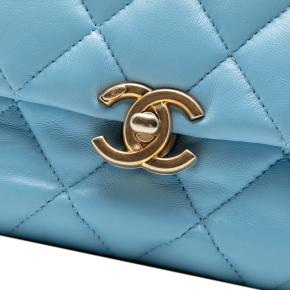 Chanel Blue Mini Quilted Lambskin Lacquered Chain Flap 6