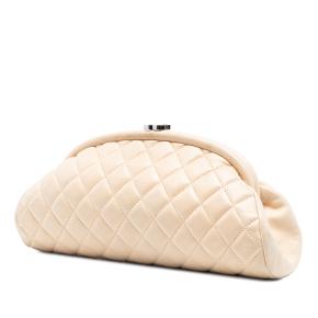 Chanel Cream Quilted Lambskin Timeless Kisslock Clutch 3