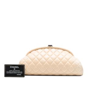 Chanel Cream Quilted Lambskin Timeless Kisslock Clutch 8