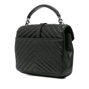 Saint Laurent Black Medium Quilted Chevron Sheepskin College Satchel 2