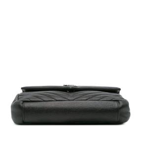 Saint Laurent Black Medium Quilted Chevron Sheepskin College Satchel 3