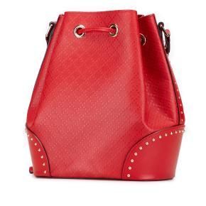 Gucci Red Leather Medium Diamante Calfskin Studded Bright Bucket Bag 2