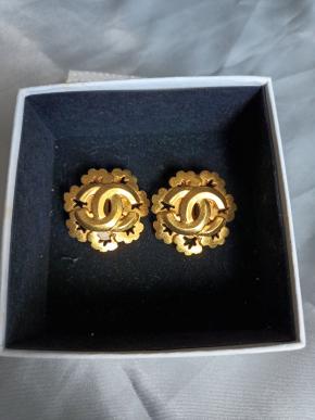 Chanel Gold Plated CC Flower Earrings 2