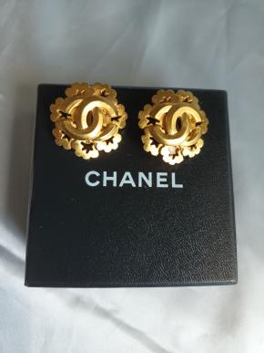 Chanel Gold Plated CC Flower Earrings 6
