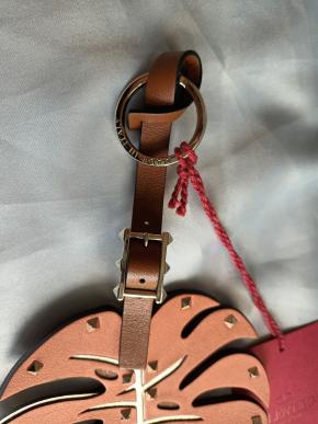 Valentino Tan Leather Monstero Leaf Keyring 8