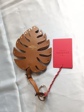 Valentino Tan Leather Monstero Leaf Keyring 2