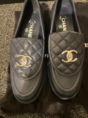 Chanel Navy Blue Leather Moccasins 2