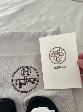 Hermes Black Leather Oran Sandals 6