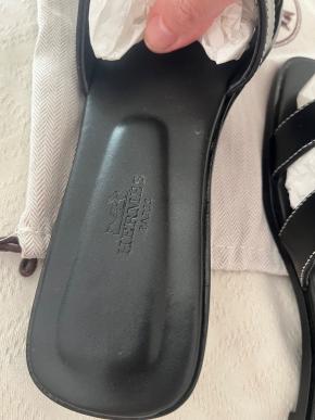 Hermes Black Leather Oran Sandals 4
