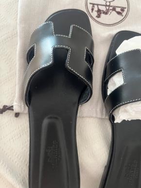 Hermes Black Leather Oran Sandals 5