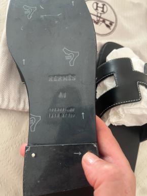 Hermes Black Leather Oran Sandals 3
