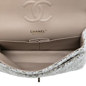 Chanel White Tweed Medium Classic Double Flap 4