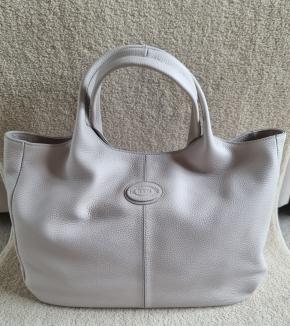Tod's Stone Pebbled Leather Medium Shopper Bag 3
