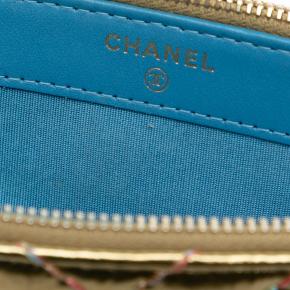 Chanel Gold  Chevron Metallic Lambskin Double Zip Wallet on Chain 5