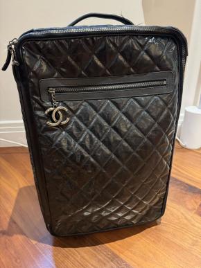 Chanel Black Quilted Coated Fabric/Leather Trim Carry On Case 2
