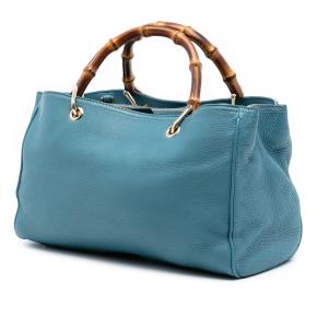 Gucci Blue Medium Calfskin Bamboo Shopper Satchel 2