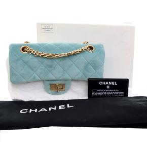 Chanel Blue Quilted Velvet Reissue 2.55 Single Flap 224 15