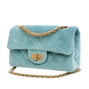 Chanel Blue Quilted Velvet Reissue 2.55 Single Flap 224 3