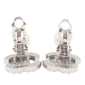 Chanel CC Silver Plated Faux Pearl Drop Clip On Earrings 3