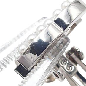 Chanel CC Silver Plated Faux Pearl Drop Clip On Earrings 7